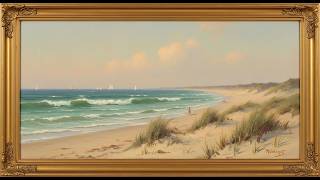 Classic Summer Seascape View | 4K Digital Canvas Wallpaper | Traditional Sand Dunes & Sea Art screenshot 1