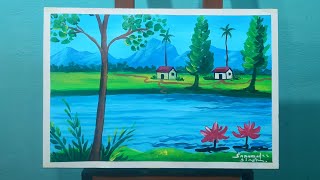 Beautiful Village Landscape Scenery Painting No 41 Landscape Scenery Painting For Beginners