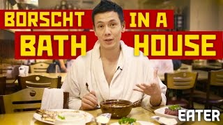 Traditional Russian Food Inside a Russian Bathhouse — Dining on a Dime