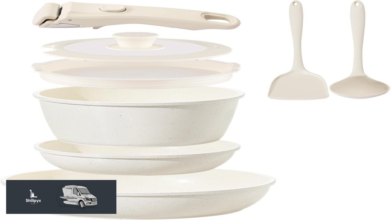 Ceramic Cookware Set Non Stick 8Pcs Pots and Pans Set Detachable Handle