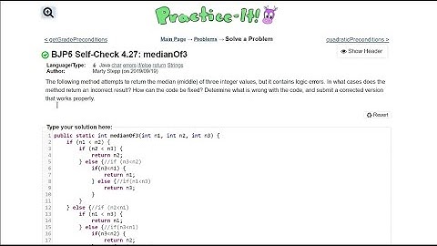 Java Practice It || 4.27 medianOf3 || if/else, nested if/else, method with int return, logic