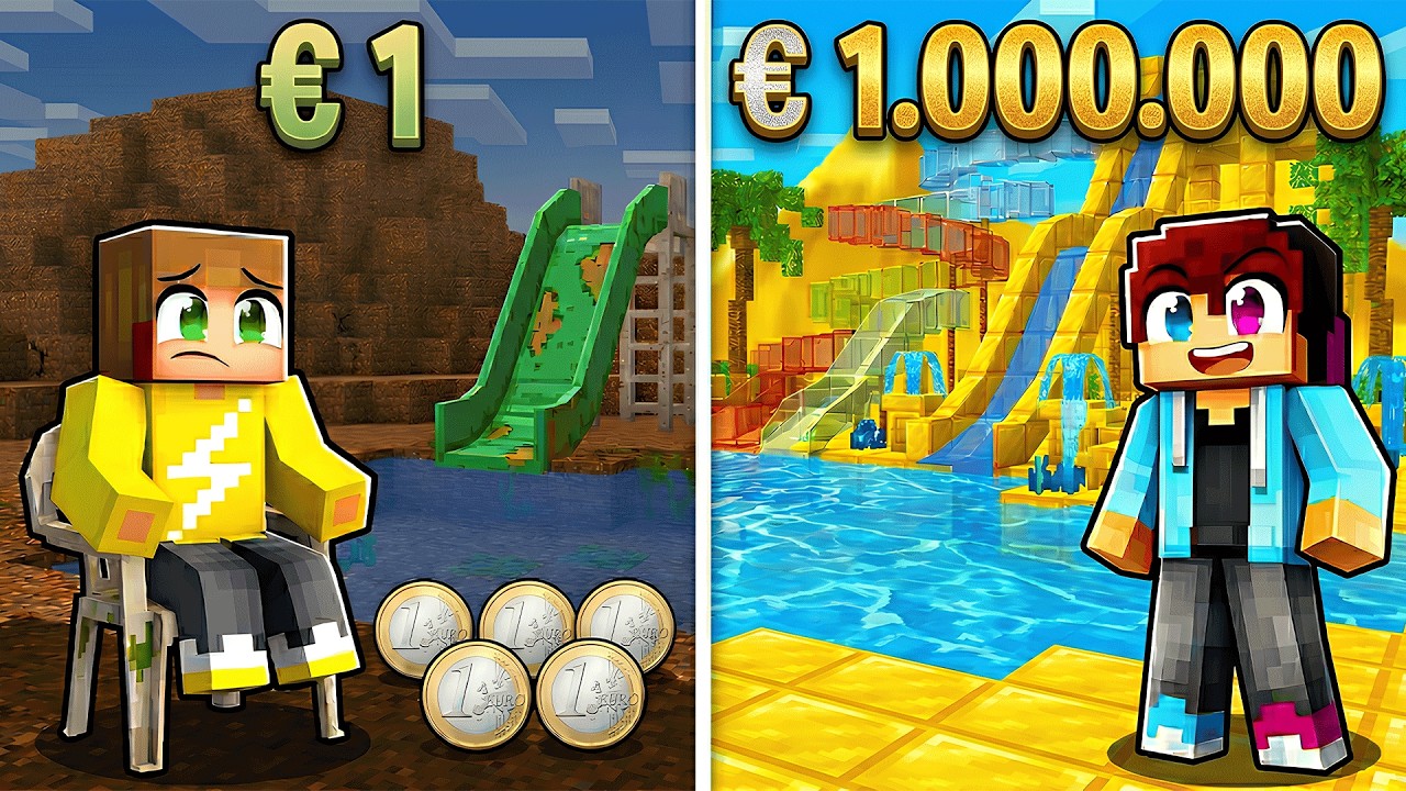 €1 vs €1,000,000 WATERPARK in Minecraft!
