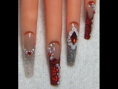 Uñas de acrilico rojas con plata | nails fashion - thptnganamst.edu.vn