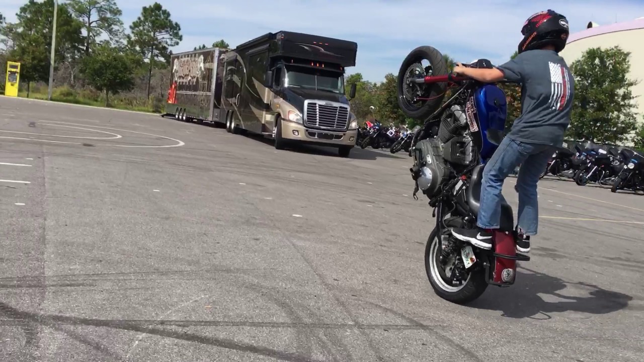 13 years old wheelies a HarleyDavidson Sportster YouTube