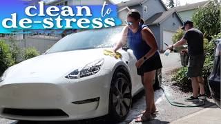 CLEANING MY TESLA TO DE-STRESS | SPEND THE DAY WITH US | SPEND THE DAY WITH ME & MY HUSBAND