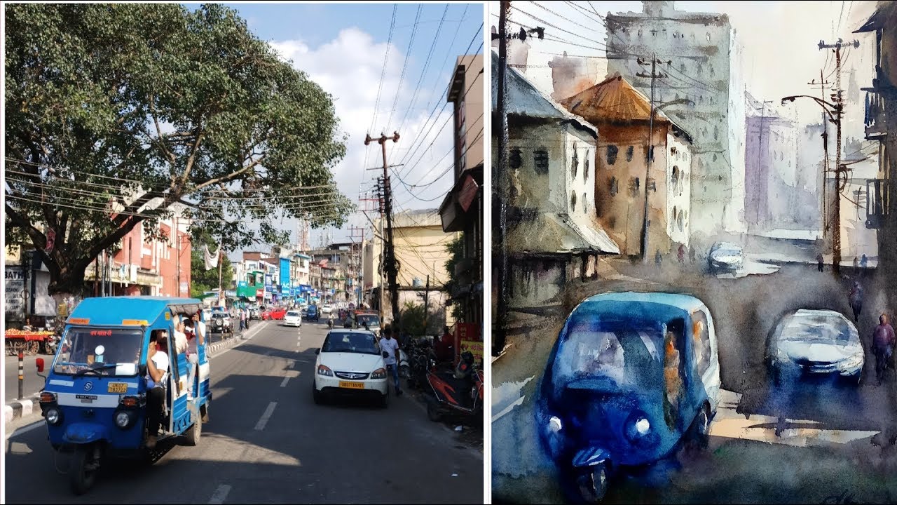 Watercolor painting Kaise Banaye,How to Make watercolor,Cityscape By