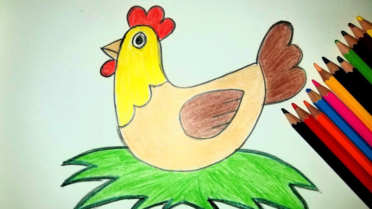رسم دجاجة سهل/رسم للاطفال/رسم دجاجةللاطفال/رسم دجاجة بلالوان الخشبية/تعليم  الرسم للمبتدئين