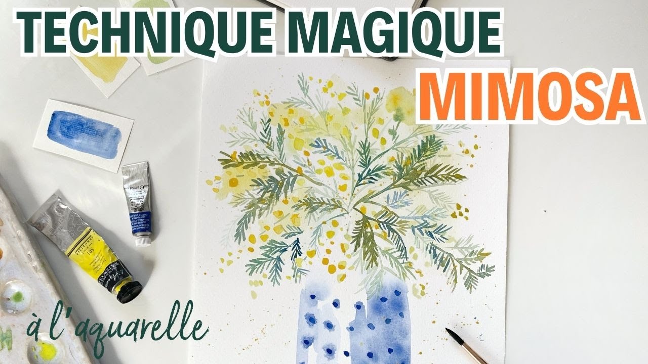 Fleurs faciles à l'aquarelle : peindre du mimosa avec la technique humide magique ✨tuto débutant
