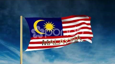 Malaysia Flag Slider Style With Title. Waving In The Wind With Cloud Background