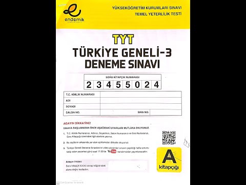 ENDEMİK YAYINLARI 3 NOLU TÜRKİYE GENELİ TYT DENEME SINAVI SORU ÇÖZÜMLERİ 07.05.2024