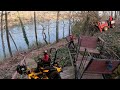 Leaf cleanup on river front property with umount blower  ventrac plow  rare trolley down to river