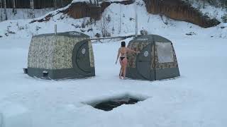 Winter SOLO Camping Hot Sauna and Ice Bathing ASMR 🧊🔥#shorts  #camping  #campingequipment