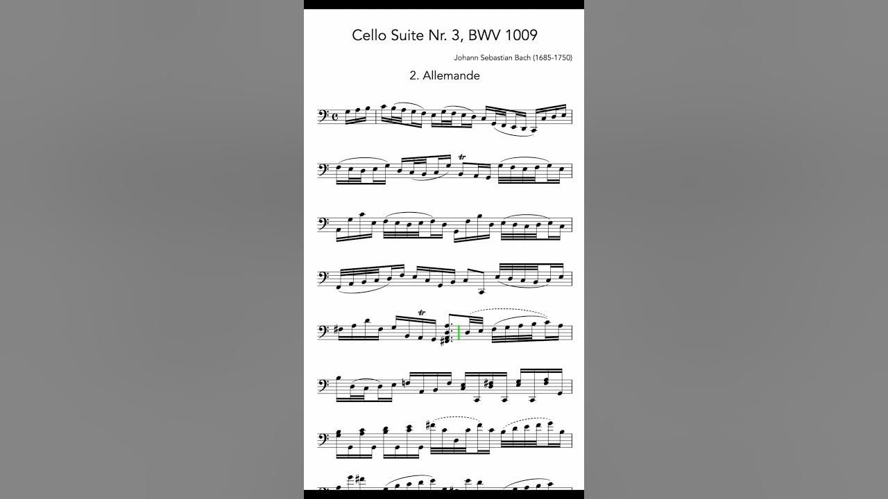 Bach - Cello Suite No. 3, Allemande, BWV 1009 (FollowScore) *Real Recording*