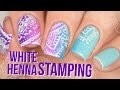 Purple Mint Gradient with White Henna Stamping Nail Art