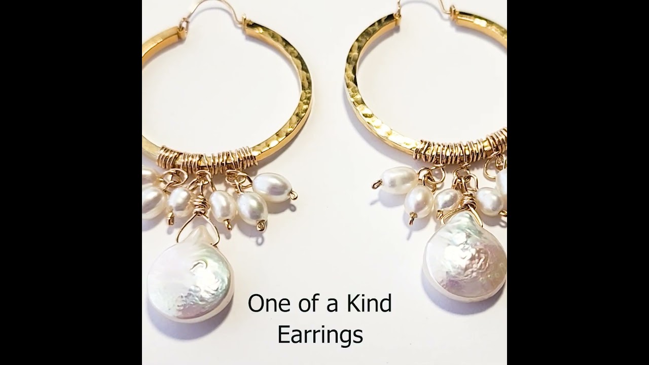 Large Freshwater Cultured Pearl 14k Gold Filled Hoop Chandelier Earrings, Handmade One of a Kind