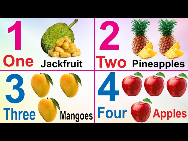 Learn 1 to 20 Numbers Fruits-Animal Names | 1 to 20 spelling | Numbers Names 1 to 20 with spelling class=