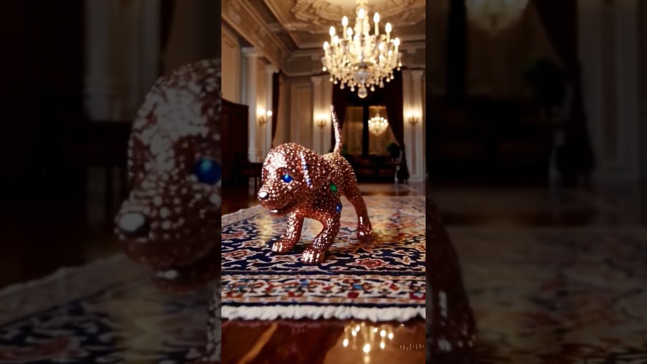 Gem studded rose gold puppy prances