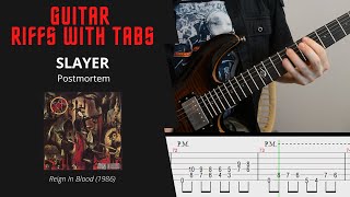 Video thumbnail of "Slayer - Postmortem - Guitar riffs with tabs / cover / lesson"