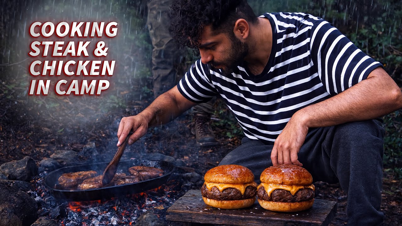 Cooking juicy beef & chicken steak in the heart of the forest!🔥🍔