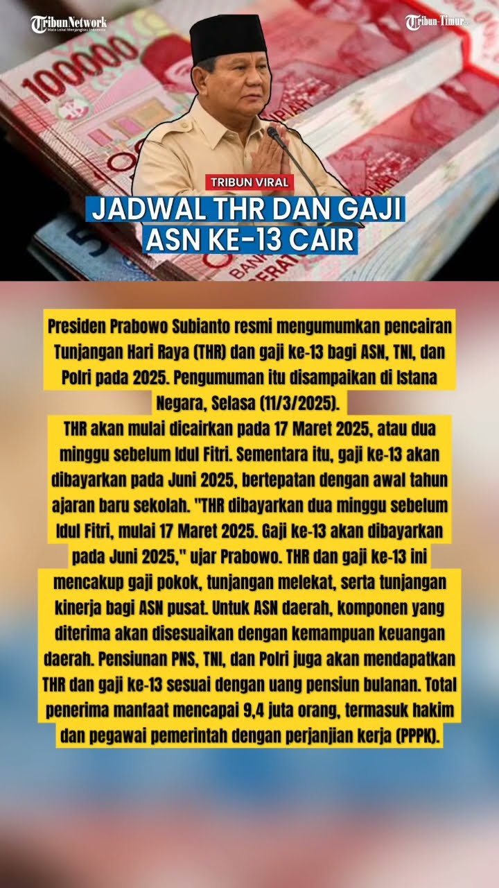 9 Juta ASN TNI Polri Untung Banyak! Prabowo Janji THR \u0026 Gaji ke 13 Keluar