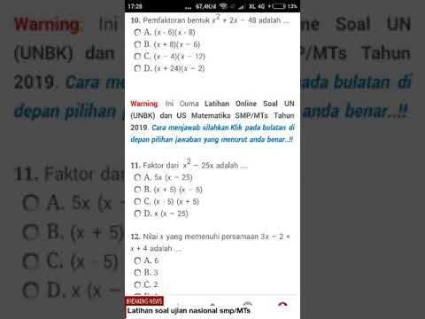 Latihan Soal Matematika Untuk Smp Mts Tahun Pelajaran 2018 2019