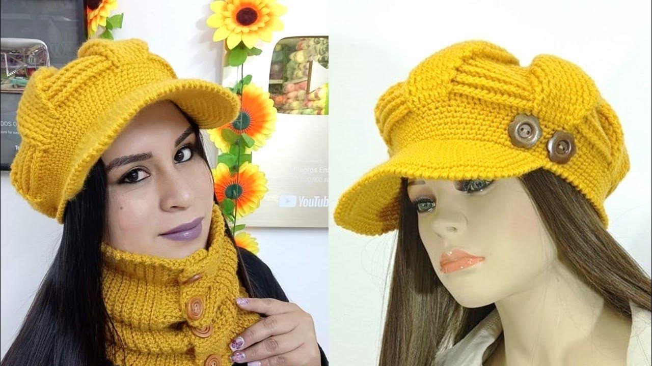 Como tejer Boina N° 28 a crochet con Visera y para niñas y mujer punto en - YouTube