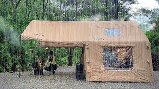 🌟SOLO CAMPING IN THE RAIN by connecting an inflatable tent and tarp ☔ Perfect camping full setup