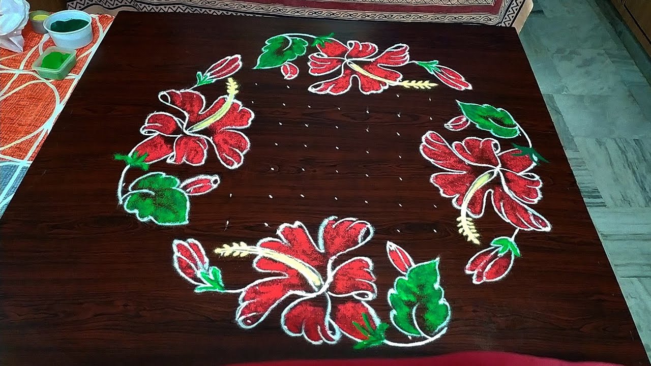 Flower Rangoli..13 to 5 dots.. chukkala muggulu
