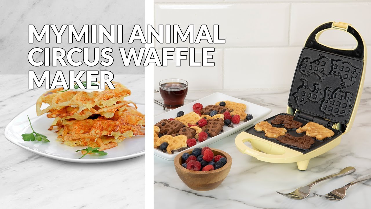 Nostalgia MyMini Personal Electric Animal Circus Waffle Maker, Waffle Iron  makes Cat, Dog, Elephant, Lion, Yellow