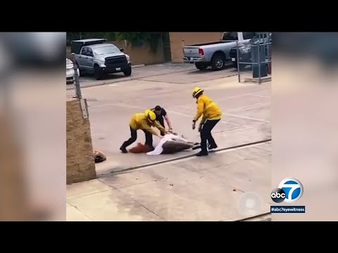 Video LAFD firefighters strike, drag man accused of trying... - youtube