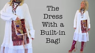 Easy DIY Sweater Dress with Fringe and Statement Pocket