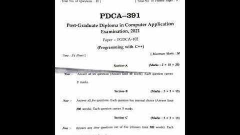 mgsu, PGDCA, 2021 Exam paper of c++ programing