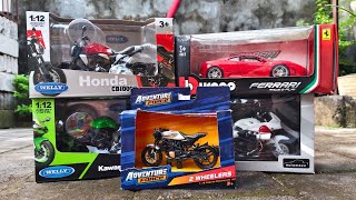 Unboxing of Collection Model Motorcycles Kawasaki Ninja ZX-10R, Ferrari, Honda CB1000R, Honda CB1300