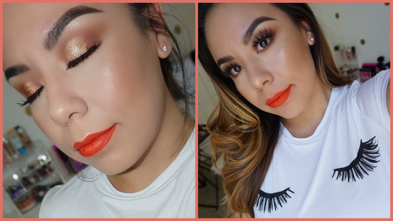 Bronze Eyes Orange Lips Summer Makeup Tutorial YouTube