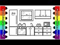 Рисуем Кухню для детей Раскраска Кухня Видео для детей//Draw Kitchen for kids Coloring book Kitchen