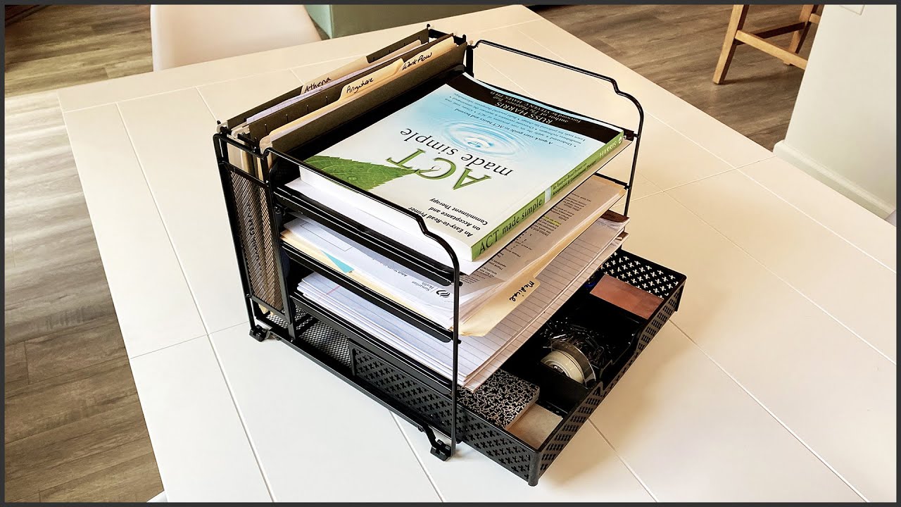 Mesh Office Organizer for Desk Desk Organizer with 4 Tiers and Sliding