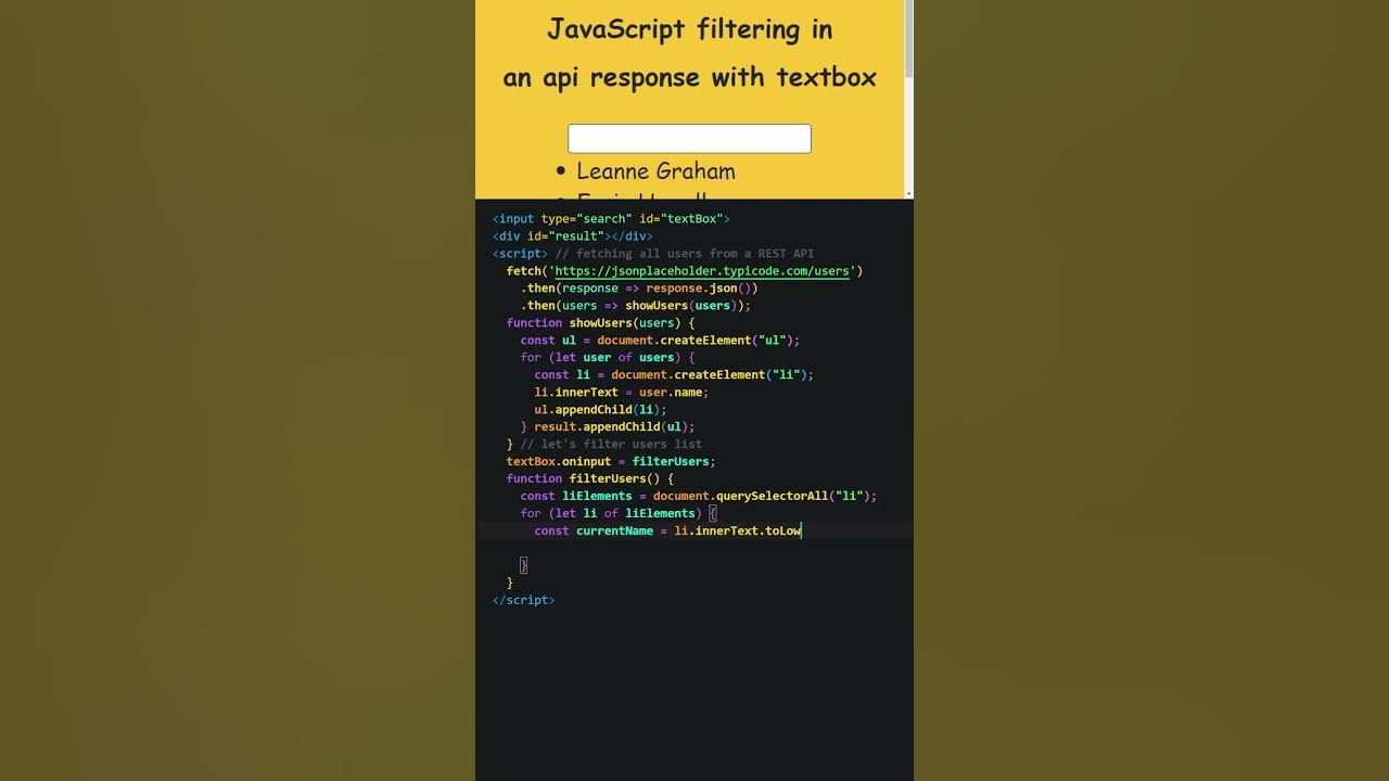 Javascript fetching data from a rest api and filtering it using html