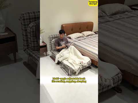 Neutral Plaid Foldable Convertible Single Sofa Bed Review Multi-Angle Adjustable Backrest #SofaBed