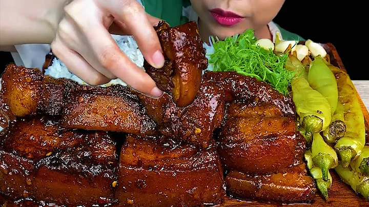 SPICY FOOD||Braised Pork Belly, Fried Chili & White Rice * MUKBANG SOUNDS *