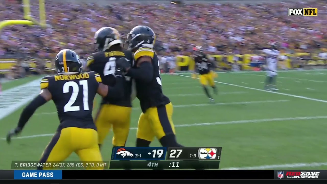 Teddy Bridgewater throws goal line INT vs. Steelers