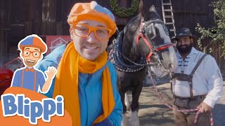 blippi visits the horse and reindeer farm animals for kids