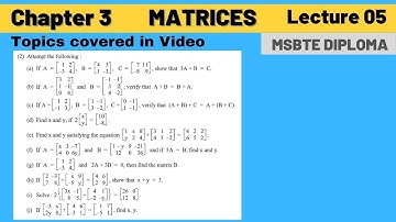 Matrices  Lec 5 (Chapter 3) || MSBTE Diploma || 1st Sem || Basic Mathematics || by Darshan Academy
