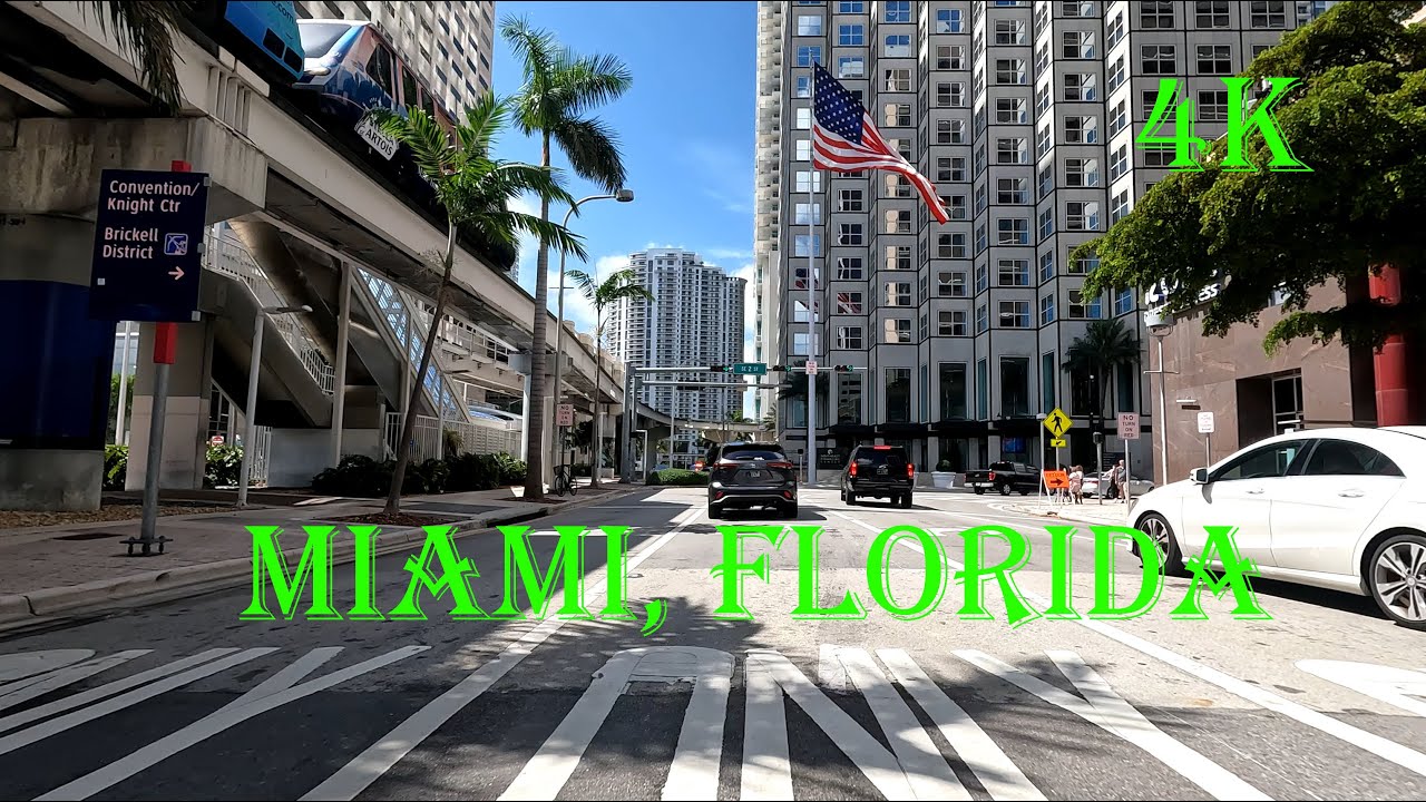 Driving Downtown, Miami, Florida, USA. 4K