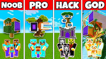 Minecraft: FAMILY PORTAL TREE HOUSE BUILD CHALLENGE - NOOB vs PRO vs HACKER vs GOD in Minecraft
