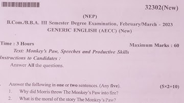 English B.com 3rd sem NEP Q/P 2023 Karnataka State Akkamahadevi Women