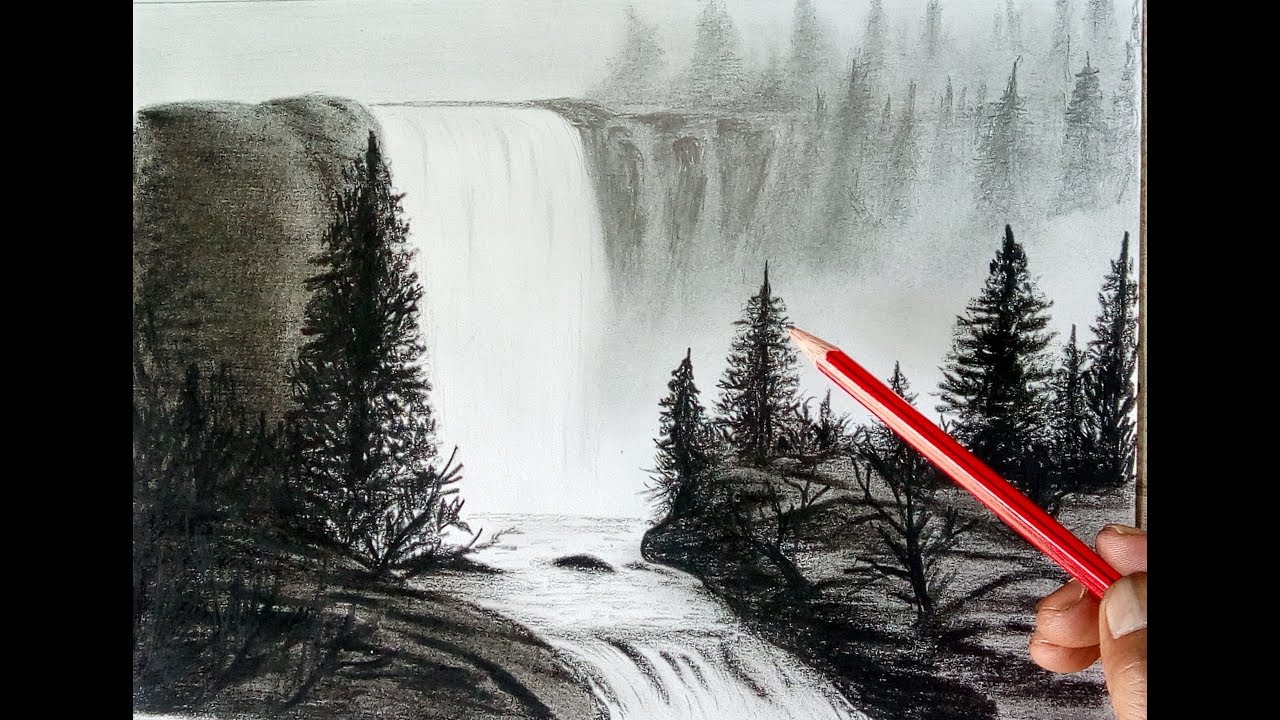 Waterfall Drawing Paper Print - Art & Paintings posters in India - Buy art,  film, design, movie, music, nature and educational paintings/wallpapers at  Flipkart.com