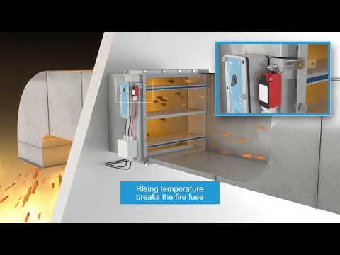 Fire damper working in case of fire, (fire damper testing working animation)
