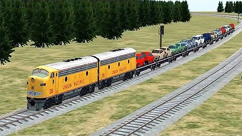 Train Sim Freight Train Carrying Cars Using Union Pacific EMD F9 In Mountain Pass