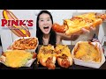 SO CHEESY! Pink's Extra Cheesy 12" Hot Dogs, Chili Cheese & Bacon Ranch Fries - Mukbang Asmr Eating