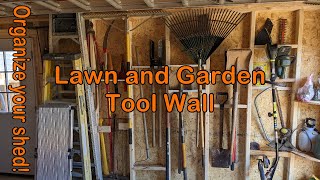 Garden Tool Wall. Shed organization. Shovels, rakes, and ladders oh my.
